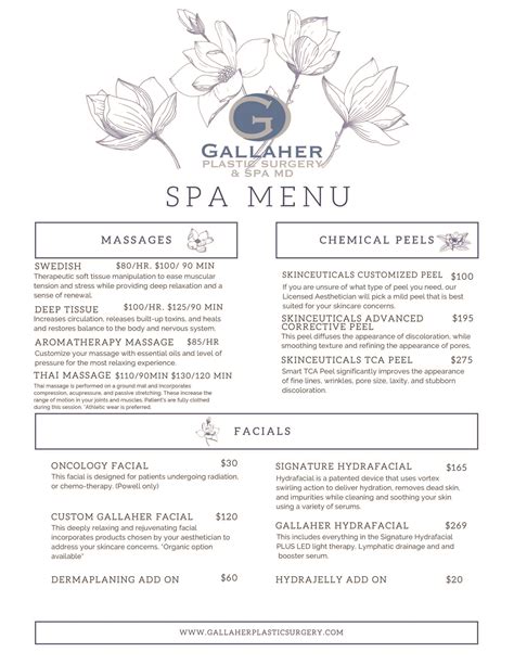 Spa Service Menu Knoxville Tn Gallaher Plastic Surgery