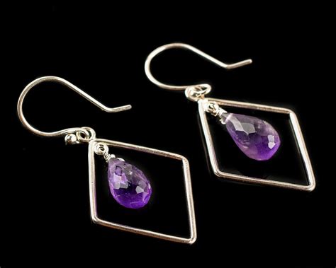 925 Sterling Silver Natural Amethyst Earrings Designer Dangle Etsy