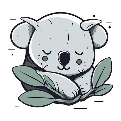 Premium Vector Cute Koala Cartoon Vector Illustration Hand Drawn Cute Koala With Leaves