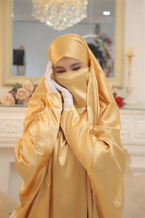 Yellow Gold Latifa Two Piece Satin Jilbab With Skirt Long Etsy