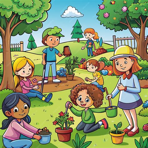 premium vector  cartoon illustration  children playing   garden