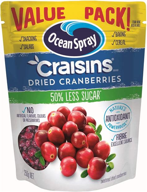 Ocean Spray Craisins Dried Cranberries 50 Percent Less Sugar 250 G