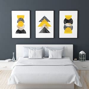 Mustard Yellow Wall Decor, Yellow Wall Art, Living Room Prints, Set of ...