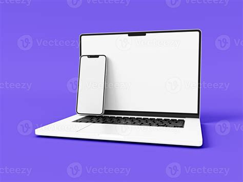 Laptop and Phone smartphone in on white background in minimal style for ...