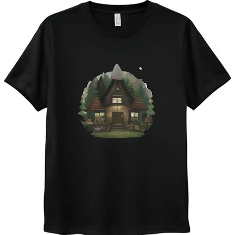 Hyper Realistic Anime Style Old Cabin In The Woods Graphic Black T