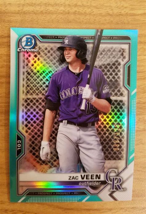 Bowman Chrome Aqua Refractor Zac Veen Ebay