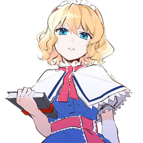 Safebooru 1girl Alice Margatroid Blonde Hair Blue Dress Blue Eyes Book Capelet Commentary