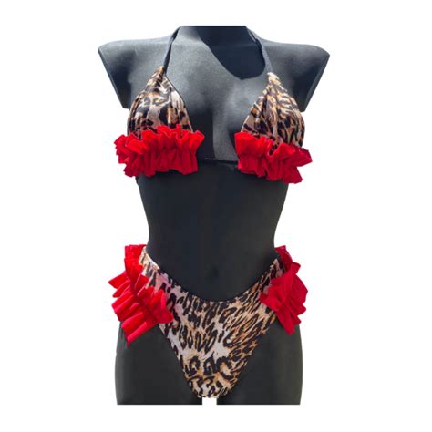 BIKINI LEOPARDATO ROUCHES TRIANGOLO Made Sull Isola Handmade