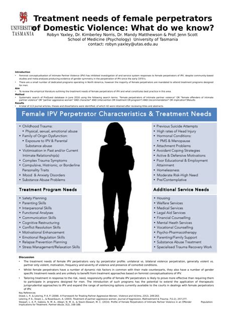 Pdf Treatment Needs Of Female Perpetrators Of Domestic Violence