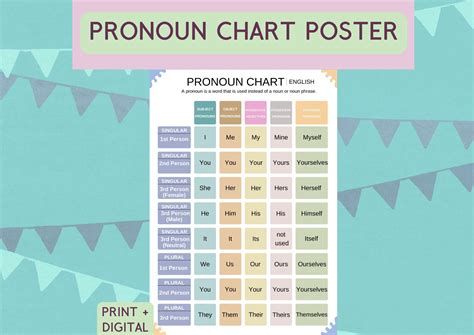 English Grammar Posters Pronoun Chart Educational Poster Classroom