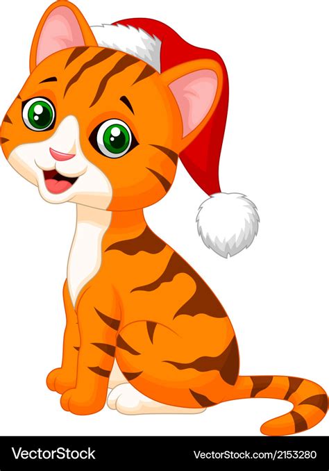 Cute cat cartoon wearing red hat Royalty Free Vector Image