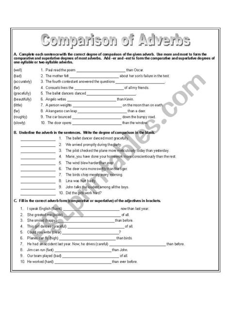 Forming The Degrees Of Comparison Of Adjectives And Adverbs Worksheets