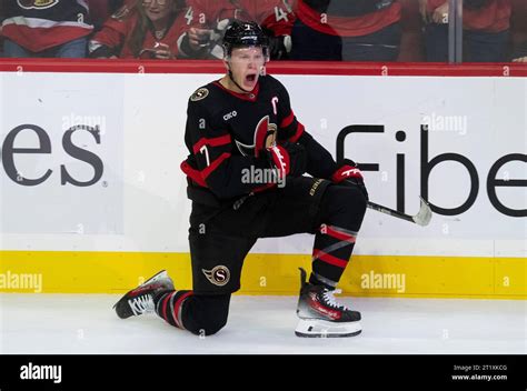 Ottawa Senators Left Wing Brady Tkachuk Celebrates His Goal As He