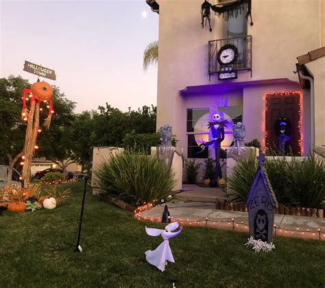 My (mostly DIY) Halloween Town yard decorations. Even made it so Zero ...