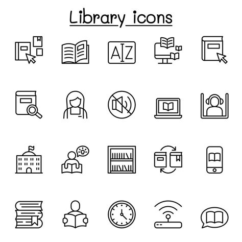 Library Icon Set In Thin Line Style For Website Application Printing