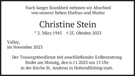 Traueranzeigen Von Christine Stein Trauer Merkur De