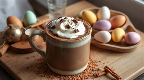 Creamy Easter Bunny Hot Chocolate Topped With Whipped Cream
