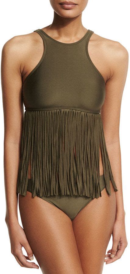 Luxe By Lisa Vogel Fringe Benefits High Neck Tankini Swim Top High