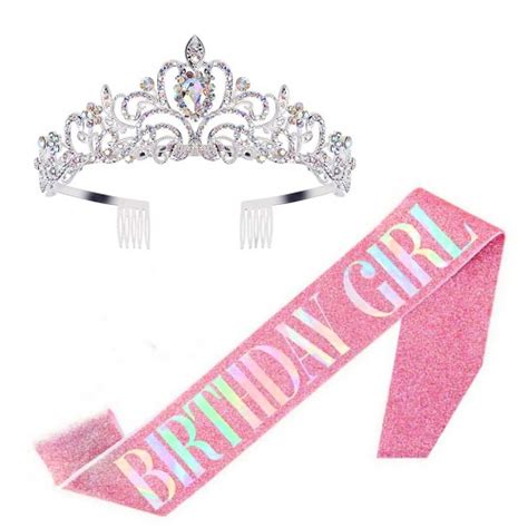 Sparkly Pink Birthday Girl Sash And Tiara Set Online Costume Shop