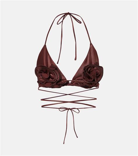 Magda Butrym Lycra Rose Decorated Triangular Bikini Top In Brown ModeSens