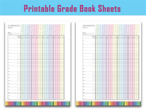 Colorful Teacher Grade Sheet Printable Grade Log Teacher - Etsy