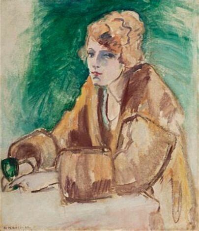 A Painting Of A Woman Sitting At A Table With A Cup In Front Of Her