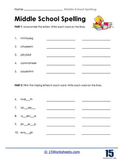 Middle School Spelling Worksheets 15