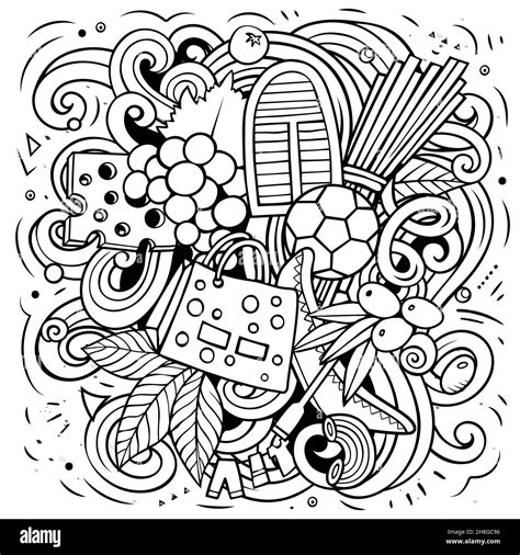 Italy Cartoon Vector Doodle Illustration Sketchy Detailed Composition