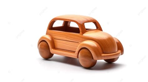 Isolated 3d Rendering Of A Side View Wood Toy Car On A White Background