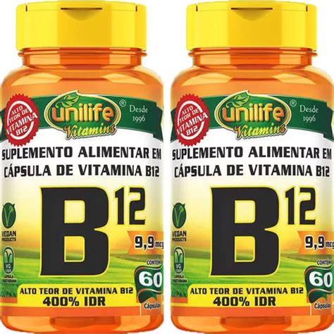 Kit 2x Vitamina B12 Cianocobalamina 60 Cáps 450mg Unilife MercadoLivre