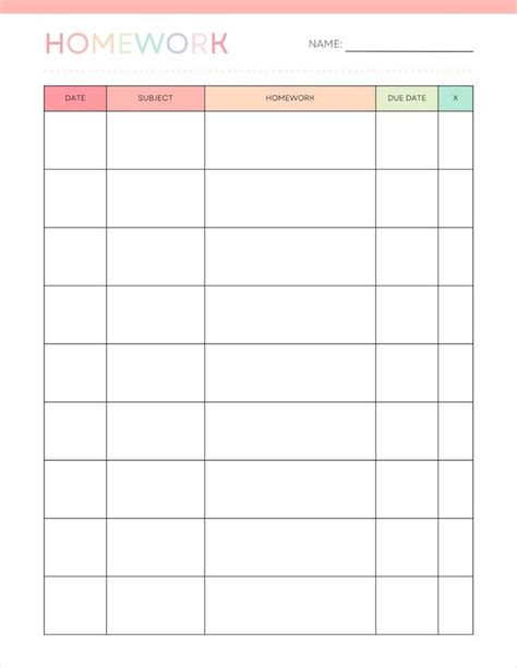 Homework Checklist Printable Weekly Homework Log Homework Etsy