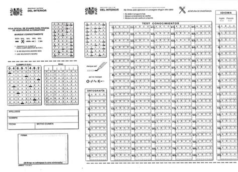 Hoja De Respuestas Examen Guardia Civil Guardia Civil Preguntas