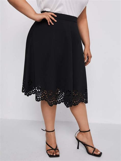 Shein Clasi Plus Laser Cut Hem Skirt Shein Usa