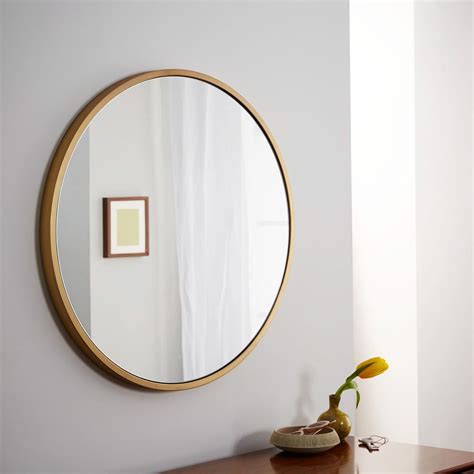 Metal Framed Round Wall Mirror Antique Brass