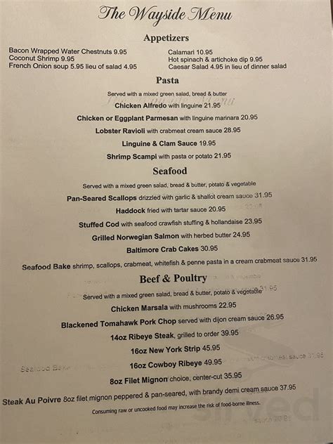 The Wayside Restaurant Menu In Lucinda Pennsylvania Usa