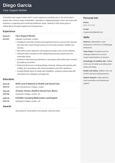 Support Worker Cv Examples Writing Guide Template Writing Guide