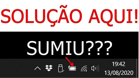 Resolvido Ícone da bateria sumiu Windows 10 YouTube