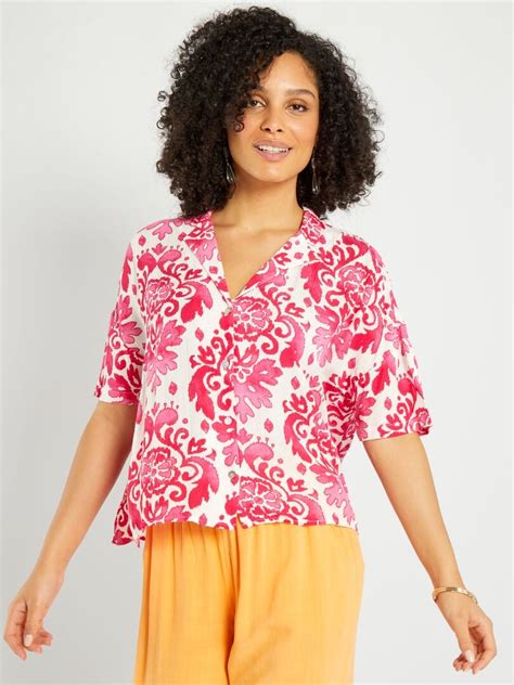 Blusa De Manga Corta Con Estampado Rosa Kiabi