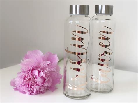 Rose Gold Bridesmaid Water Bottles Personalized Glass Water Etsy Canada