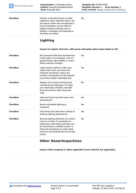 Checklist for Preventive Maintenance: Template and Format