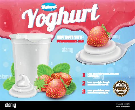 Yoghurt Composition With New Strawberry Taste Symbols Realistic Vector