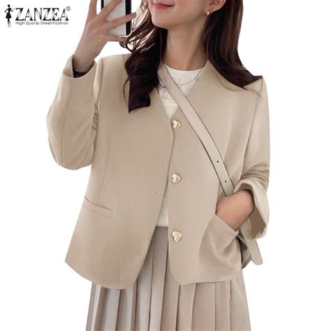 ZANZEA Women Korean Employment V Neck Long Sleeves Plain Blazer