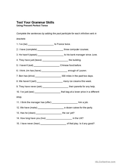 Present Perfect Tense English Esl Worksheets Pdf And Doc