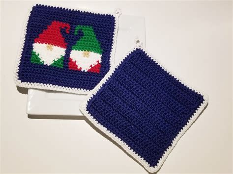 Two Gnomes Potholder Pdf Crochet Pattern Christmas Gift Pot Etsy Uk