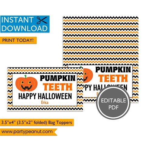 Batty Halloween Bag Toppers Party Peanut Printable Editable Instant