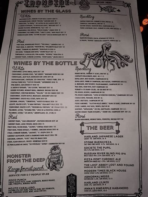 Menu at Ironside Fish & Oyster Bar, San Diego, India St