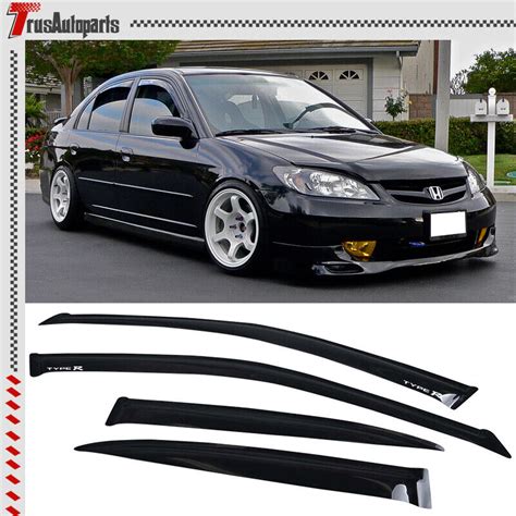 For 01 05 Honda Civic Window Visor Sedan 4dr Acrylic Slim Shade 4pc W Type R Ebay