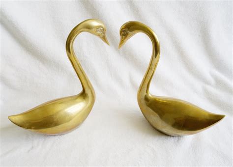 Mid Century Brass Swan Sculptures Home Decor Large Made In Etsy