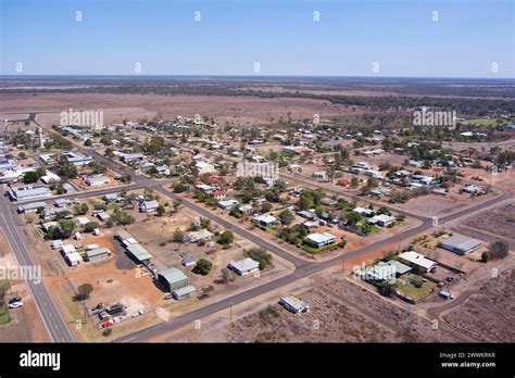 Aerial of the remote village of Dirranbandi Lower Western Queensland ...