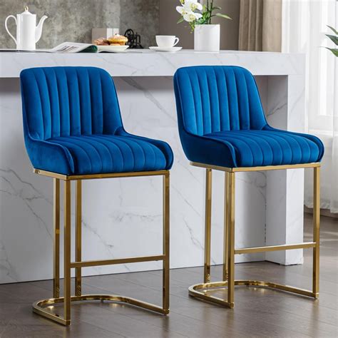 U Tobe Modern Counter Height Bar Stools Set Of 2 Navy Blue Bar Stools With Backgold Legs